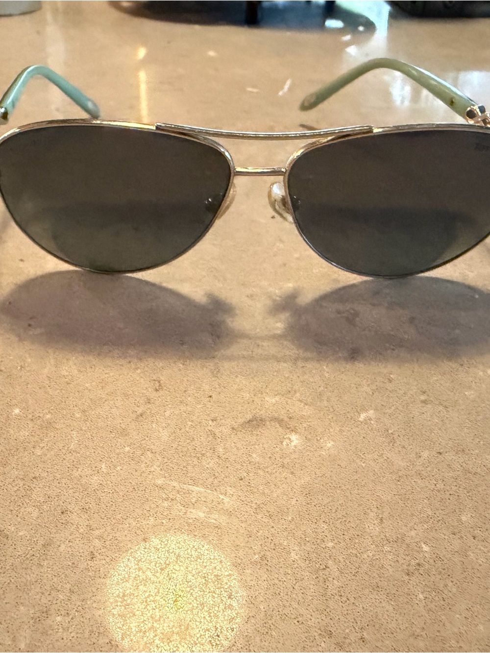 Tiffany & Co. Aviator Sunglasses with Black Lenses and Green Temples